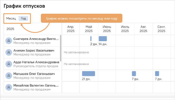 Визуальный график отпусков подразделения в Directum HR Pro